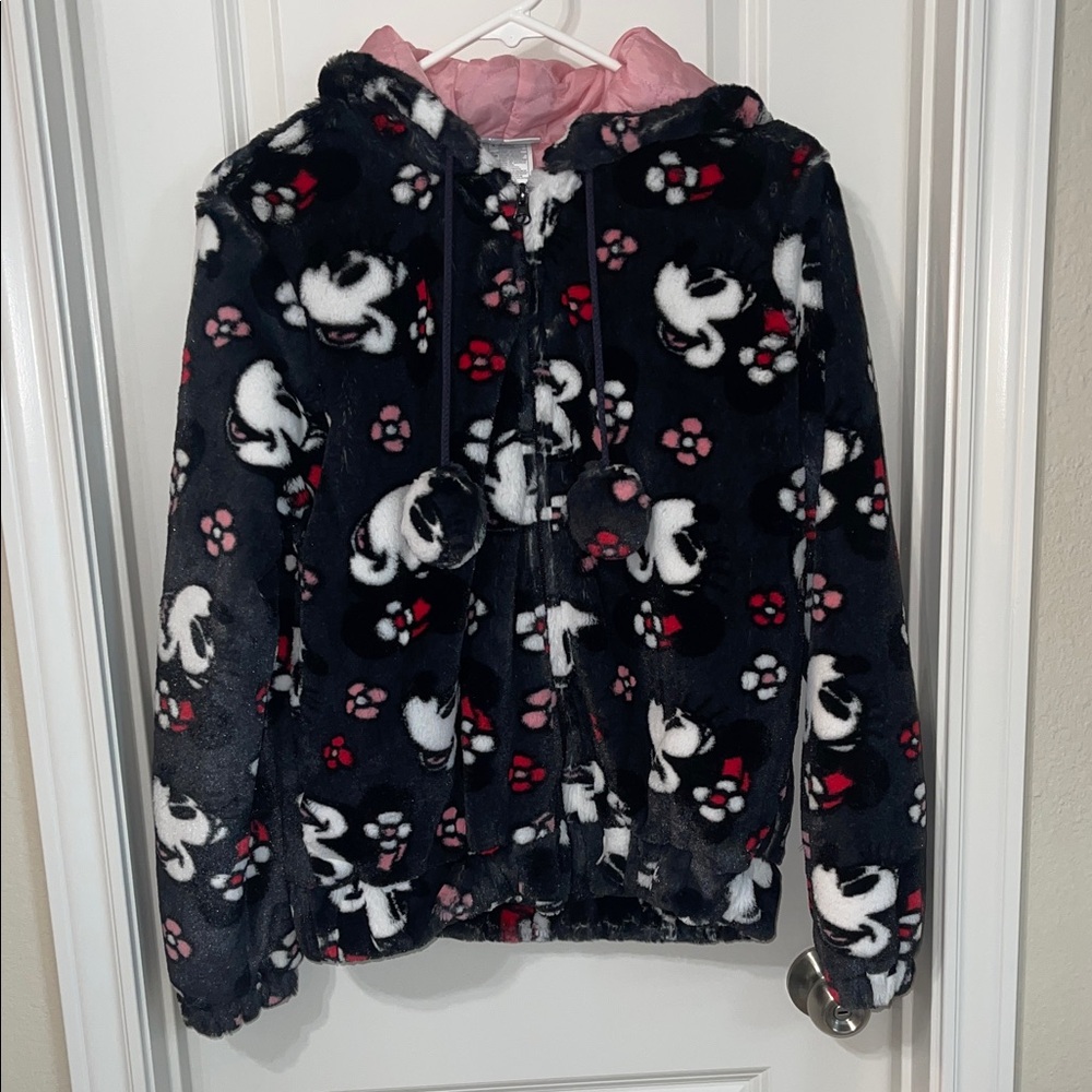 Cozy Black and Pink Fleece Disney Parks Jacket with Minnie Mouse.  Size small
